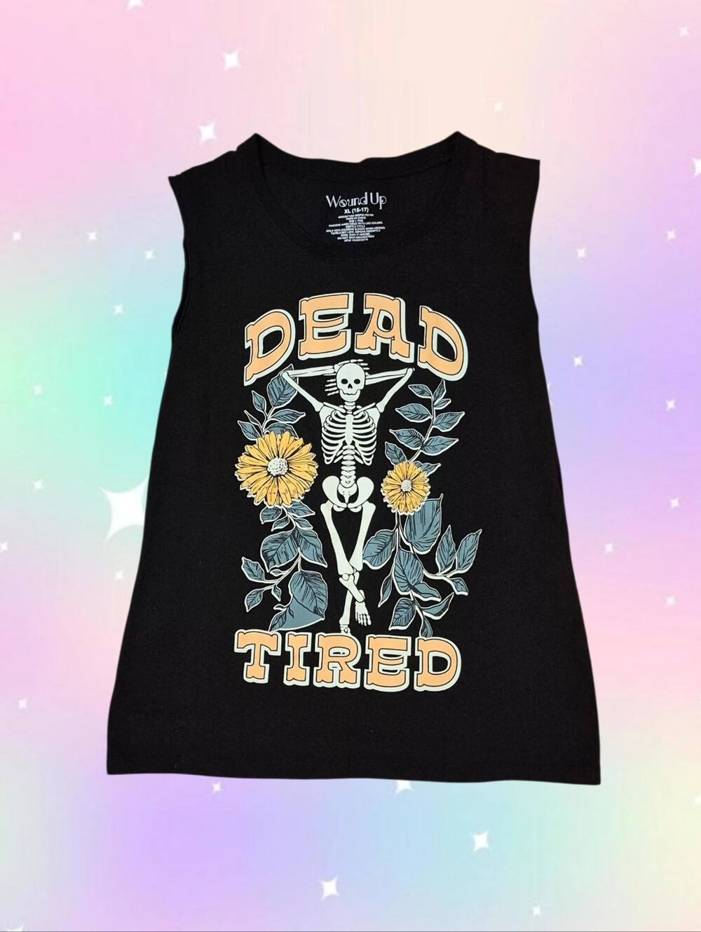 Upcycled Repurposed Juniors Dead Tired Black Skeleton Graphic Tee Size XL